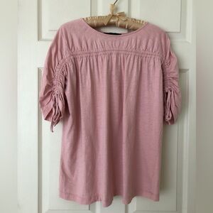 Eloquii Light Pink Ruched Cotton Tee Drawstring Gathered Sleeves Size 14/16